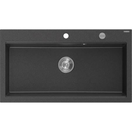 Mexen Slido granite kitchen sink 1-bowl 900 x 500 mm, black spotted, chrome siphon - 6528901005-75 - 6528901005-76