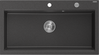 Mexen Slido granite kitchen sink 1-bowl 900 x 500 mm, black spotted, chrome siphon - 6528901005-75 - 6528901005-76