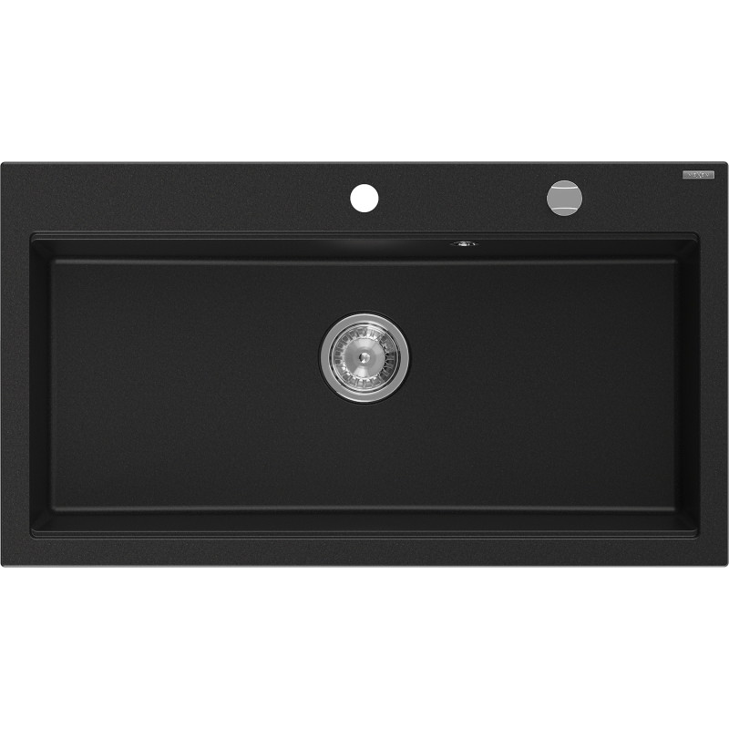 Mexen Slido 1-bowl granite sink 900 x 500 mm, black, chrome waste trap - 6528901005-77