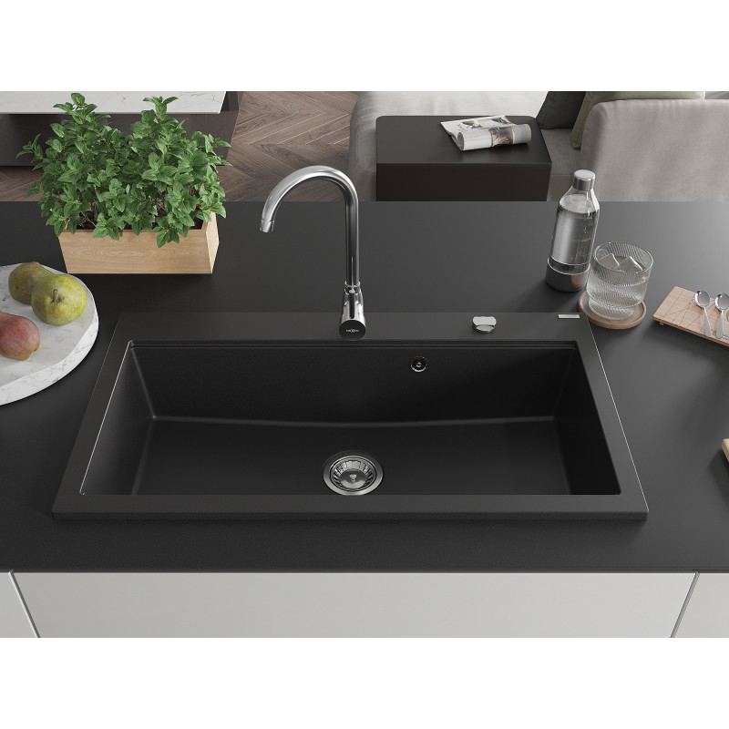 Mexen Slido 1-bowl granite sink 900 x 500 mm, black, chrome waste trap - 6528901005-77