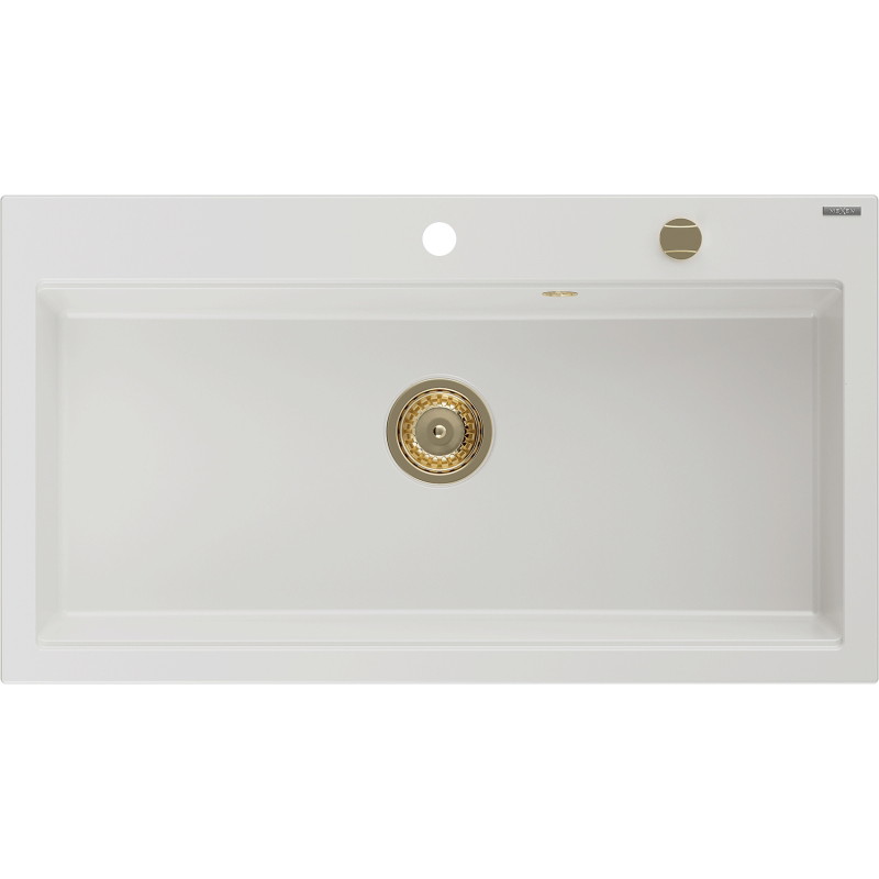 Mexen Slido granite sink 1-bowl 900 x 500 mm, white, gold siphon - 6528901005-20-G