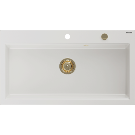 Mexen Slido 1-Bowl Granite Sink 900 x 500 mm, White, Gold Waste Trap - 6528901005-20-G