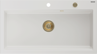 Mexen Slido 1-Bowl Granite Sink 900 x 500 mm, White, Gold Waste Trap - 6528901005-20-G