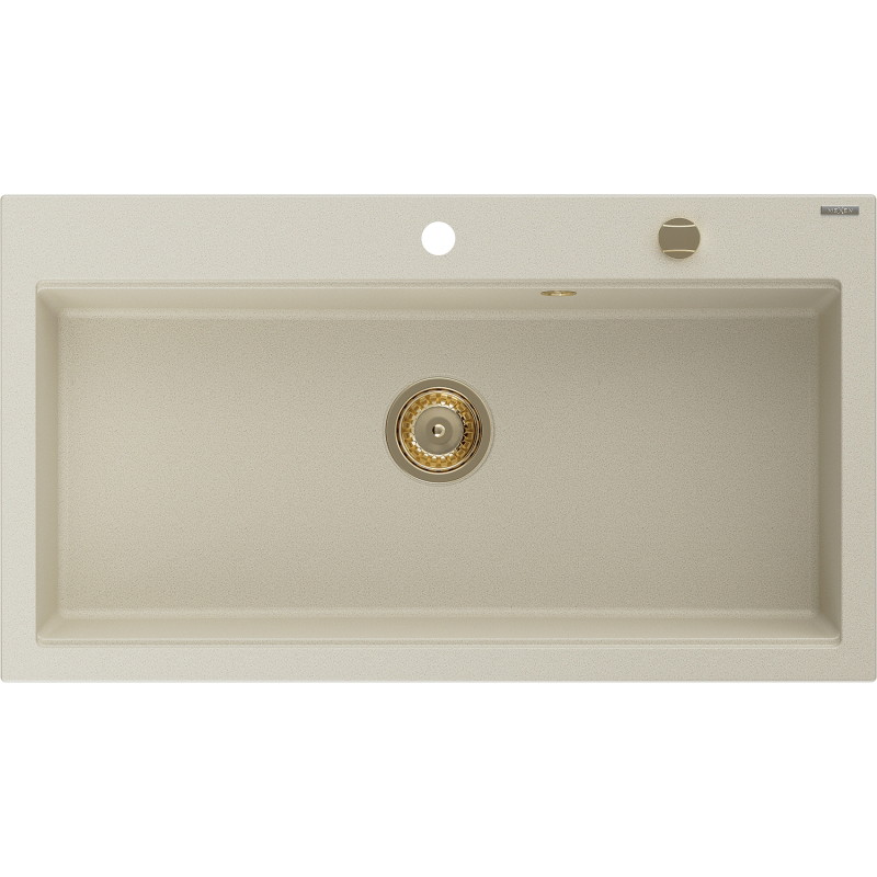 Mexen Slido 1-bowl granite kitchen sink 900 x 500 mm, beige, gold siphon - 6528901005-69-G