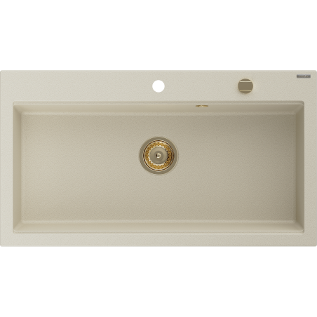 Mexen Slido granite single-bowl sink 900 x 500 mm, beige, gold waste trap - 6528901005-69-G