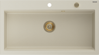 Mexen Slido 1-bowl granite kitchen sink 900 x 500 mm, beige, gold siphon - 6528901005-69-G