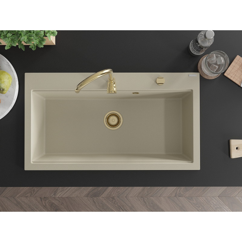 Mexen Slido granite single-bowl sink 900 x 500 mm, beige, gold waste trap - 6528901005-69-G