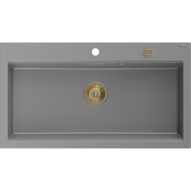 Mexen Slido single-bowl granite sink 900 x 500 mm, gray, gold siphon - 6528901005-71-G