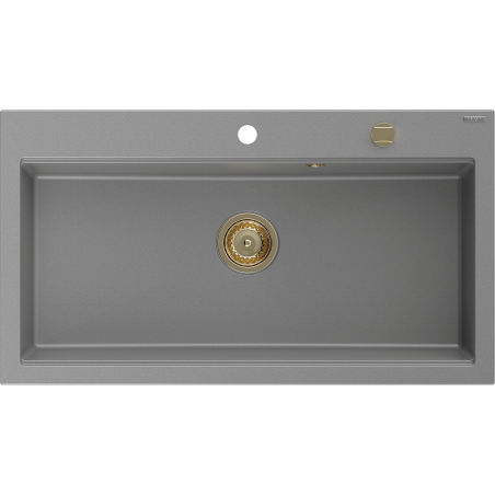 Mexen Slido granite kitchen sink with 1 bowl, 900 x 500 mm, gray, golden siphon - 6528901005-71-G