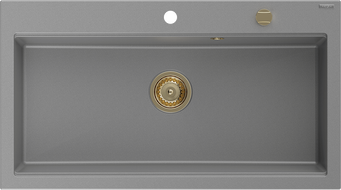 Mexen Slido single-bowl granite sink 900 x 500 mm, gray, gold siphon - 6528901005-71-G