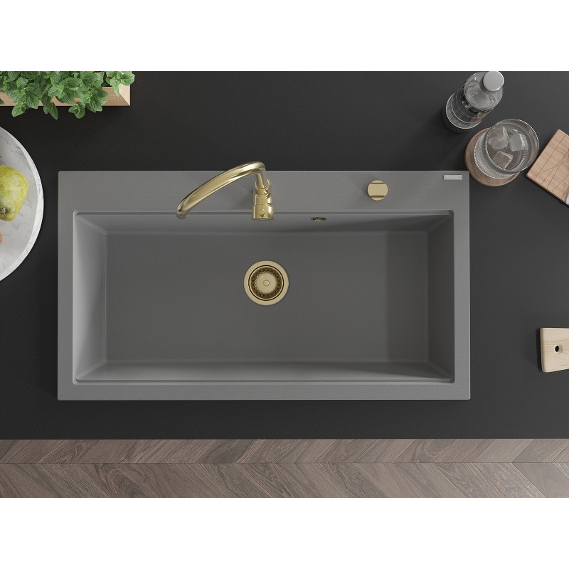 Mexen Slido single-bowl granite sink 900 x 500 mm, gray, gold siphon - 6528901005-71-G
