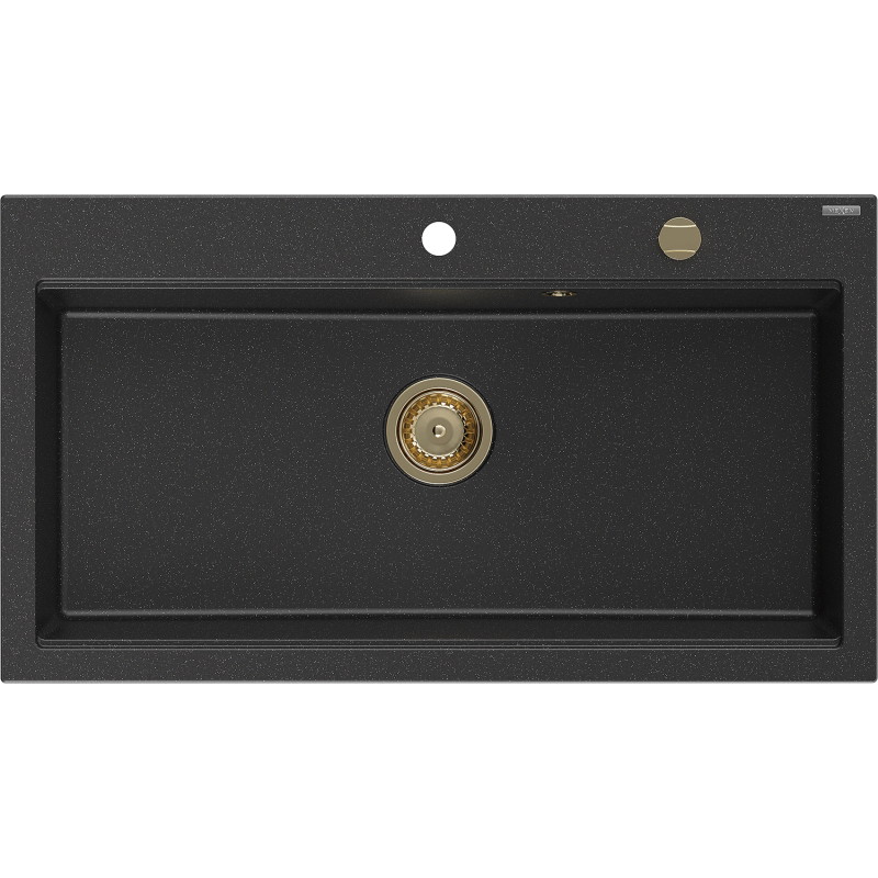 Mexen Slido 1-bowl granite sink 900 x 500 mm, black/metallic silver, gold drain trap - 6528901005-73-G