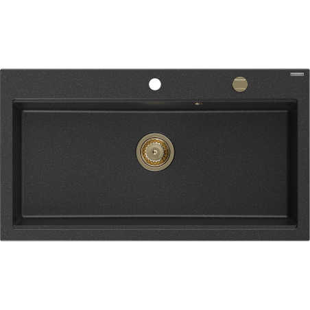 Mexen Slido 1-bowl granite sink 900 x 500 mm, black/metallic silver, gold drain trap - 6528901005-73-G