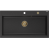 Mexen Slido 1-bowl granite sink 900 x 500 mm, black/metallic silver, gold drain trap - 6528901005-73-G