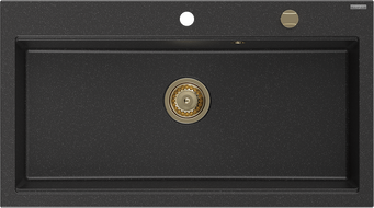 Mexen Slido Granit sink 1-bowl 900 x 500 mm, black/silver metallic, gold siphon - 6528901005-73-G