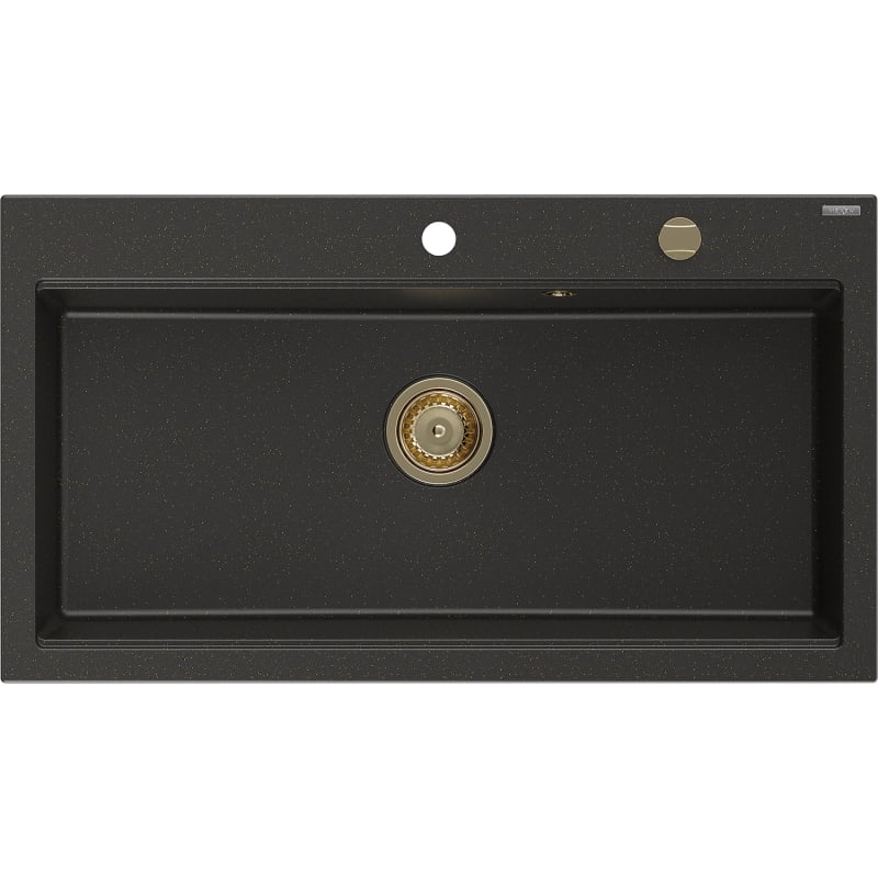 Mexen Slido 1-bowl granite sink 900 x 500 mm, black/gold metallic, gold siphon - 6528901005-75-G