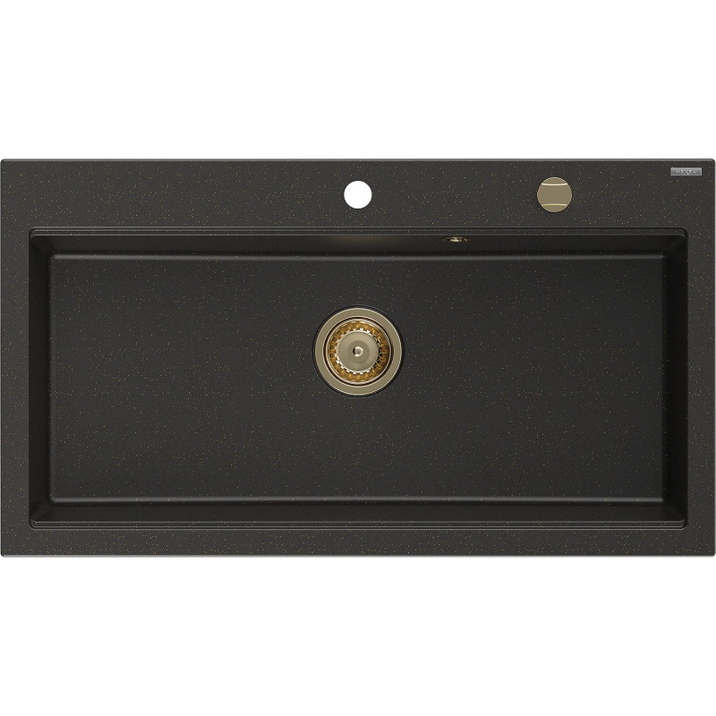 Mexen Slido 1-Bowl Granite Sink 900 x 500 mm, Black/Metallic Gold, Gold Siphon - 6528901005-75-G
