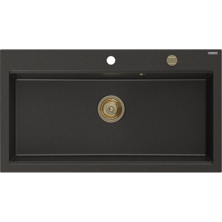 Mexen Slido 1-Bowl Granite Sink 900 x 500 mm, Black/Metallic Gold, Gold Siphon - 6528901005-75-G