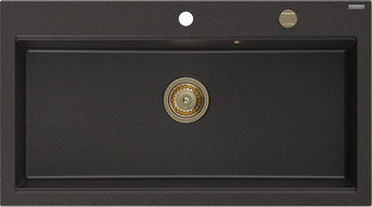 Mexen Slido 1-Bowl Granite Sink 900 x 500 mm, Black/Metallic Gold, Gold Siphon - 6528901005-75-G