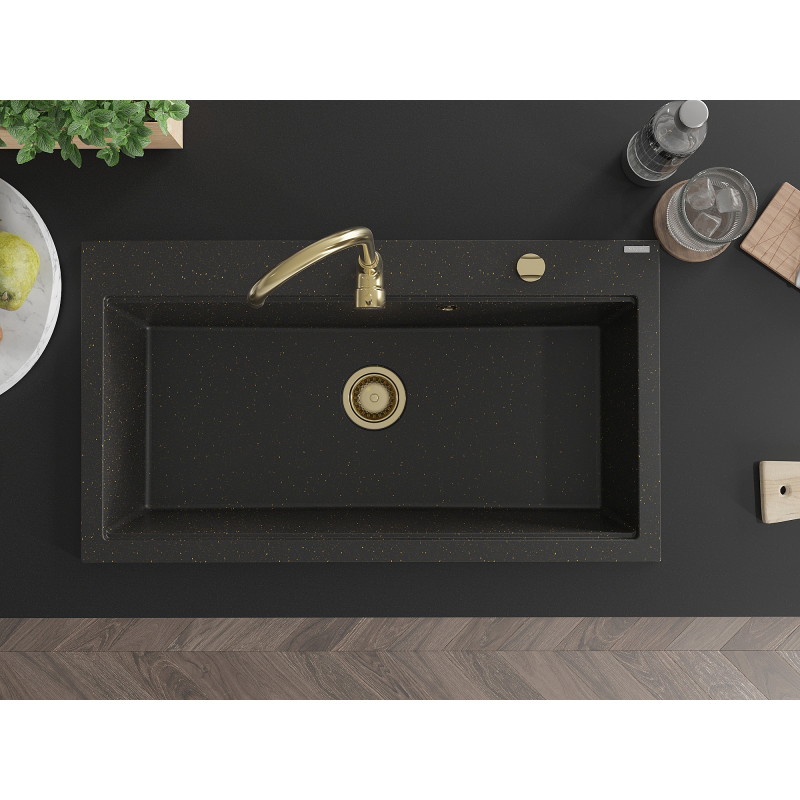 Mexen Slido 1-bowl granite sink 900 x 500 mm, black/gold metallic, gold siphon - 6528901005-75-G