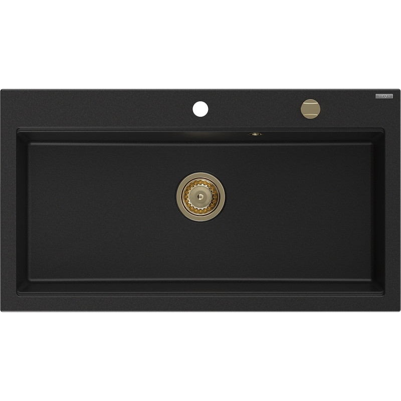 Mexen Slido 1-bowl granite sink 900 x 500 mm, black, gold waste trap - 6528901005-77-G