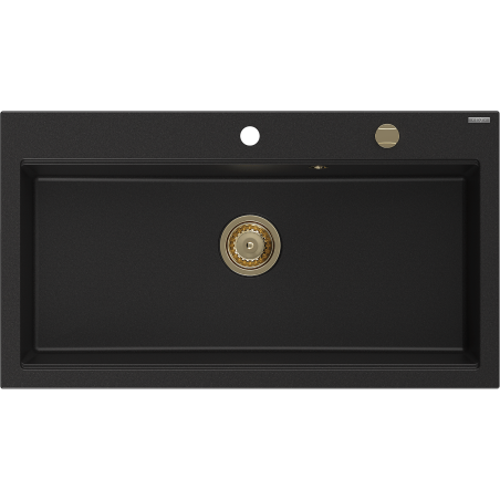 Mexen Slido granite kitchen sink 1-bowl 900 x 500 mm, black, golden siphon - 6528901005-77-G