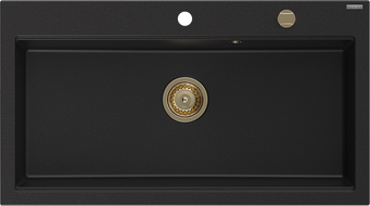 Mexen Slido 1-bowl granite sink 900 x 500 mm, black, gold waste trap - 6528901005-77-G