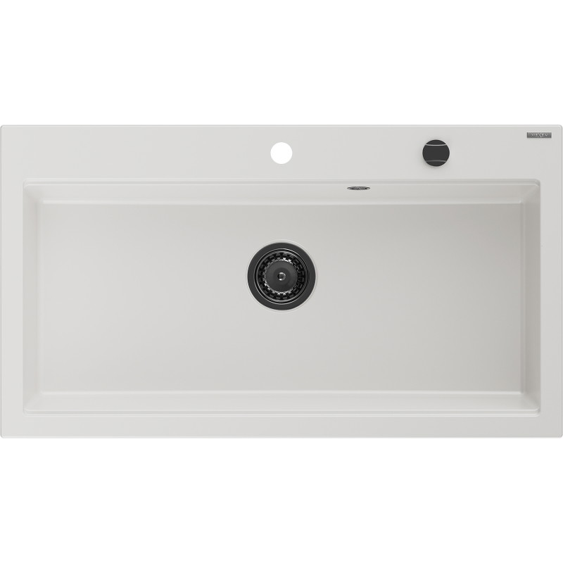 Mexen Slido 1-bowl granite kitchen sink, 900 x 500 mm, white, black waste trap - 6528901005-20-B