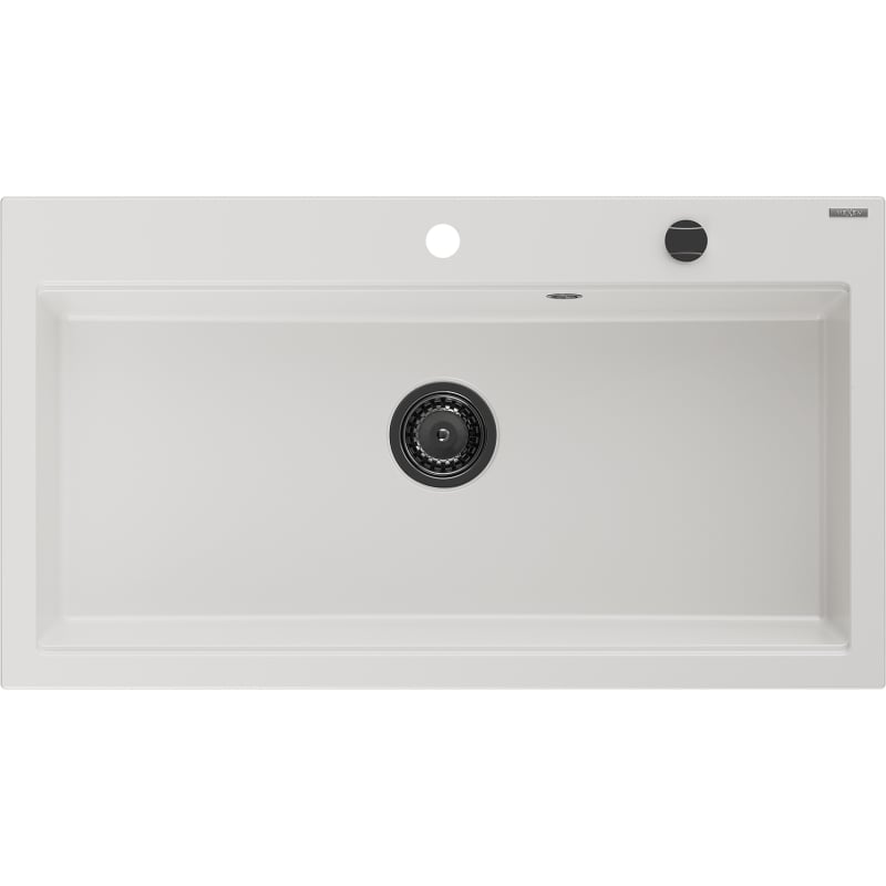Mexen Slido granite kitchen sink 1-bowl 900 x 500 mm, white, black siphon - 6528901005-20-B