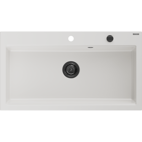 Mexen Slido granite kitchen sink 1-bowl 900 x 500 mm, white, black siphon - 6528901005-20-B