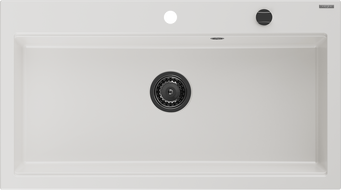 Mexen Slido granite kitchen sink 1-bowl 900 x 500 mm, white, black siphon - 6528901005-20-B