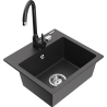 Mexen Milo granite sink 1-bowl with Telma kitchen faucet, black speckled - 6505-76-670200-70