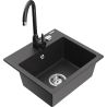 Mexen Milo granite sink 1-bowl with Telma kitchen tap, black speckled - 6505-76-670200-70