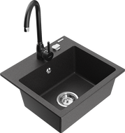 Mexen Milo 1-bowl granite sink with Telma kitchen faucet, black speckled - 6505-76-670200-70