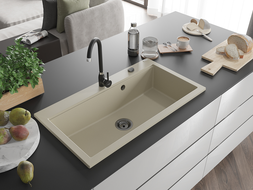 Mexen Slido granite sink 1-compartment 900 x 500 mm, beige, black siphon - 6528901005-69-B