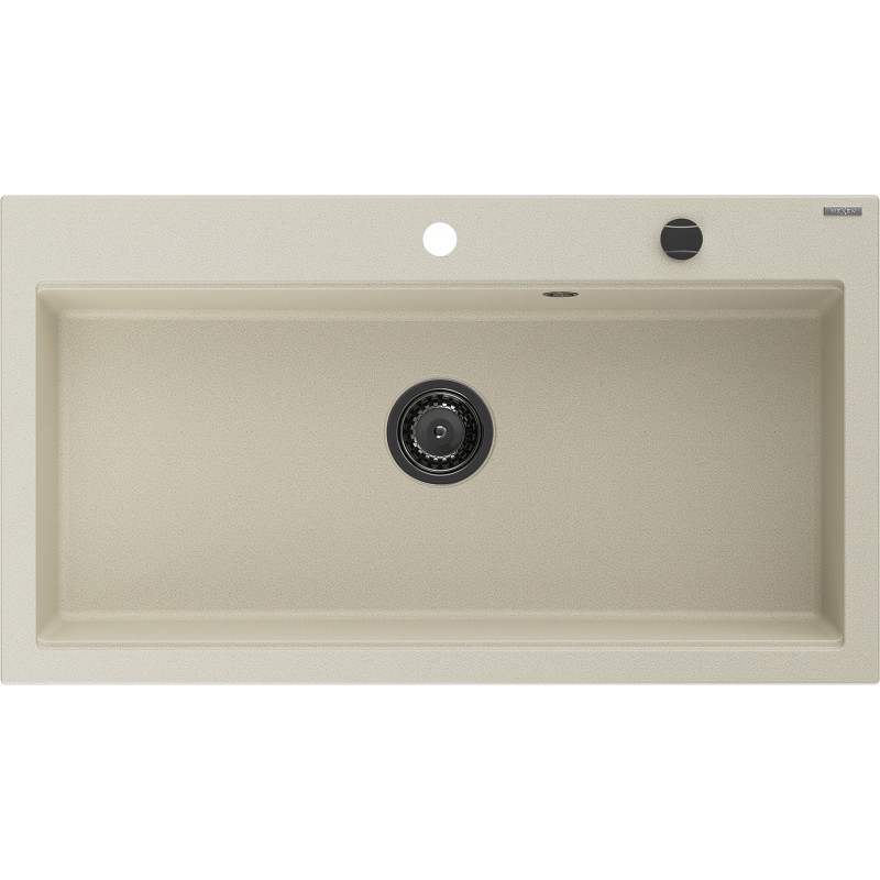 Mexen Slido 1-bowl granite kitchen sink 900 x 500 mm, beige, black drain trap - 6528901005-69-B