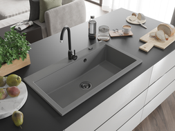 Mexen Slido granite sink 1-bowl 900 x 500 mm, gray, black siphon - 6528901005-71-B