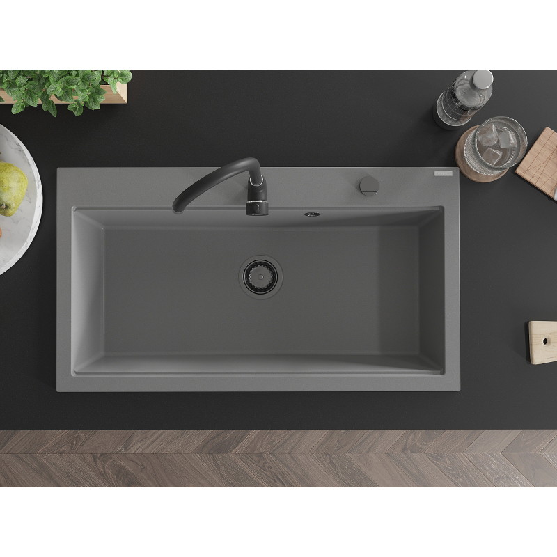 Mexen Slido 1-bowl granite kitchen sink 900 x 500 mm, grey, black waste trap - 6528901005-71-B