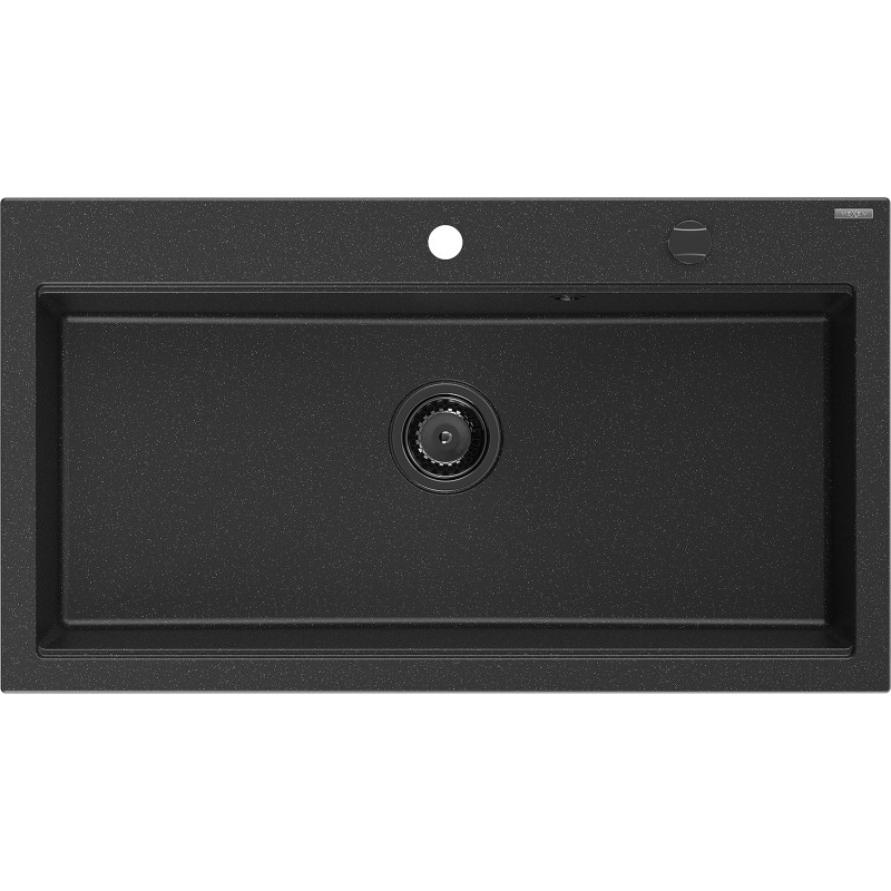 Mexen Slido granite sink 1-bowl 900 x 500 mm, black/silver metallic, black siphon - 6528901005-73-B