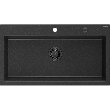 Mexen Slido granite sink 1-bowl 900 x 500 mm, black/silver metallic, black siphon - 6528901005-73-B