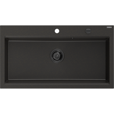 Mexen Slido single-bowl granite sink 900 x 500 mm, black/metallic gold, black siphon - 6528901005-75-B