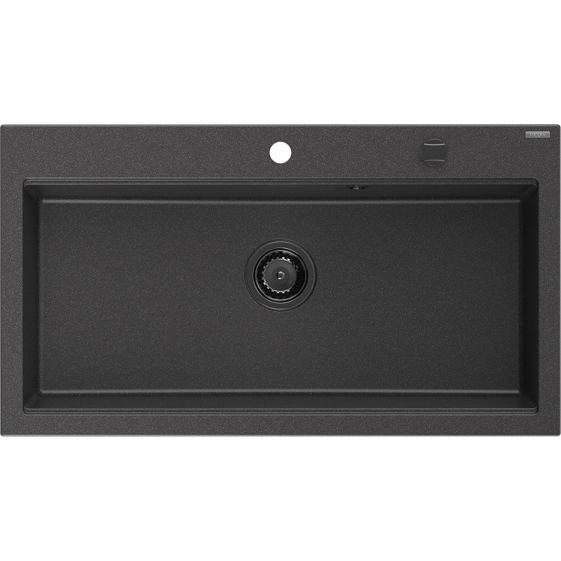 Mexen Slido 1-Bowl Granite Kitchen Sink 900 x 500 mm, Speckled Black, Black Waste Trap - 6528901005-76-B