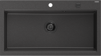 Mexen Slido 1-Bowl Granite Kitchen Sink 900 x 500 mm, Speckled Black, Black Waste Trap - 6528901005-76-B
