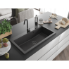 Mexen Slido 1-Bowl Granite Kitchen Sink 900 x 500 mm, Speckled Black, Black Waste Trap - 6528901005-76-B