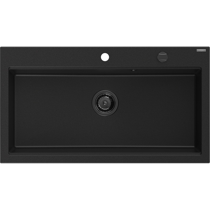 Mexen Slido granite single-bowl sink 900 x 500 mm, black, black siphon - 6528901005-77-B