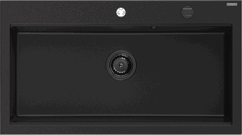 Mexen Slido granite single-bowl sink 900 x 500 mm, black, black siphon - 6528901005-77-B