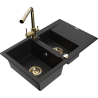 Mexen Gaspar 1.5-compartment granite sink with a drip tray and kitchen mixer tap Duero, Black - 6507-77-671600-50