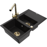 Mexen Gaspar granite sink 1.5-bowl with drainer and Duero kitchen faucet, black - 6507-77-671600-50