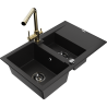 Mexen Gaspar 1.5-compartment granite sink with a drip tray and kitchen mixer tap Duero, Black - 6507-77-671600-50-B