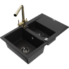 Mexen Gaspar granite sink 1.5-bowl with drainer and Duero kitchen faucet, black - 6507-77-671600-50-B